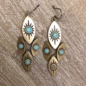 Lucky Brand boho turquoise and brass earrings